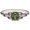 Silver ring with czech garnet and moldavite, rhodium plated                                         