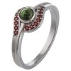 Silver ring with czech garnet and moldavite, rhodium plated                                         