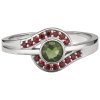 Silver ring with czech garnet and moldavite, rhodium plated                                         