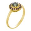 Silver ring with czech garnet and moldavite, gold plated - circle                                   