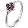 Silver ring with czech garnet, rhodium plated - flower                                              