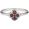 Silver ring with czech garnet, rhodium plated - flower                                              