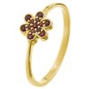 Silver ring with czech garnet, gold plated - flower                                                 