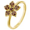 Silver ring with czech garnet, gold plated - flower                                                 