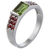 Silver ring with czech garnet and moldavite, rhodium plated - rectangle                             