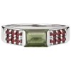 Silver ring with czech garnet and moldavite, rhodium plated - rectangle                             