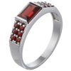 Silver ring with czech garnet, rhodium plated - rectangle                                           