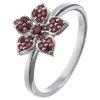 Silver ring with czech garnet, rhodium plated - flower                                              