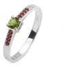 Silver ring with czech garnet and moldavite, rhodium plated - line                                  