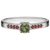 Silver ring with czech garnet and moldavite, rhodium plated - line                                  