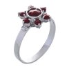 Silver ring with czech garnet, rhodium plated - flower                                              