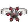 Silver ring with czech garnet, rhodium plated - flower                                              