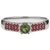 Silver ring with czech garnet and moldavite, rhodium plated - line                                  