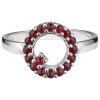 Silver ring with czech garnet, rhodium plated - circle                                              