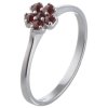 Silver ring with czech garnet, rhodium plated - flower                                              