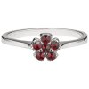 Silver ring with czech garnet, rhodium plated - flower                                              