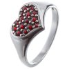 Silver ring with czech garnet, rhodium plated - heart                                               