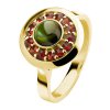 Silver ring with czech garnet and moldavite, gold plated - circle                                   
