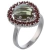 Silver ring with czech garnet and moldavite, rhodium plated - drop                                  