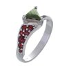 Silver ring with czech garnet and moldavite, rhodium plated - triangle                              