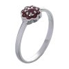 Silver ring with czech garnet, rhodium plated - flower                                              