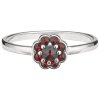 Silver ring with czech garnet, rhodium plated - flower                                              
