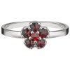 Silver ring with czech garnet, rhodium plated - flower                                              