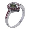 Silver ring with czech garnet and moldavite, rhodium plated - drop                                  