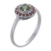 Silver ring with czech garnet and moldavite, rhodium plated - circle                                
