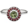 Silver ring with czech garnet and moldavite, rhodium plated - circle                                