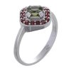 Silver ring with czech garnet and moldavite, rhodium plated - square                                