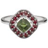 Silver ring with czech garnet and moldavite, rhodium plated - square                                