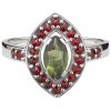 Stříbrný prsten s českým granátem a vltavínem, rhodiovaný - ovál