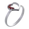 Silver ring with czech garnet, rhodium plated - heart                                               