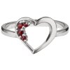 Silver ring with czech garnet, rhodium plated - heart                                               