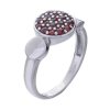 Silver ring with czech garnet, rhodium plated - circle                                              