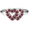 Silver ring with czech garnet, rhodium plated - heart                                               