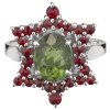 Silver ring with czech garnet and moldavite, rhodium plated - star                                  