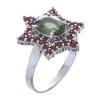 Silver ring with czech garnet and moldavite, rhodium plated - star                                  