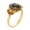 Silver ring with czech garnet and moldavite, gold plated - oval                                     