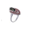 Silver ring with czech garnet and moldavite, rhodium plated - oval                                  