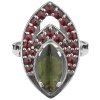 Silver ring with czech garnet and moldavite, rhodium plated - oval                                  