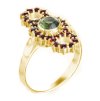 Silver ring with czech garnet and moldavite, gold plated - circle                                   