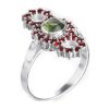 Silver ring with czech garnet and moldavite, rhodium plated - circle                                