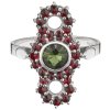 Silver ring with czech garnet and moldavite, rhodium plated - circle                                