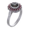 Silver ring with czech garnet and moldavite, rhodium plated - flower                                