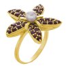 Silver ring with czech garnet and pearl, gold plated - flower                                       