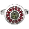 Silver ring with czech garnet and moldavite, rhodium plated - circle                                