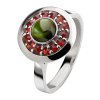 Silver ring with czech garnet and moldavite, rhodium plated - circle                                