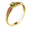 Silver ring with czech garnet and moldavite, gold plated                                            